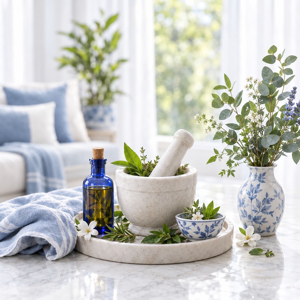 Ayurvedic ritual items and herbal preparation